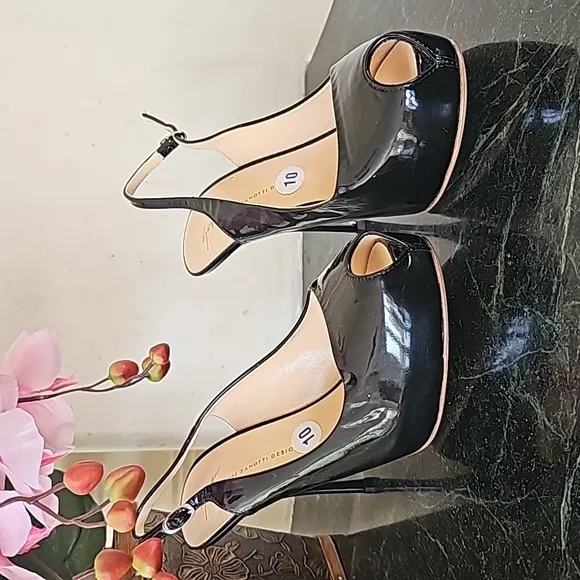 Giuseppe Zanotti Design Black Stiletto Platform Patent Leather Sandals 40 US 10