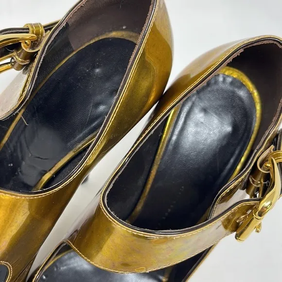 Giuseppe Zanotti Gold Leather Peep Toe Pumps Shoes Heels