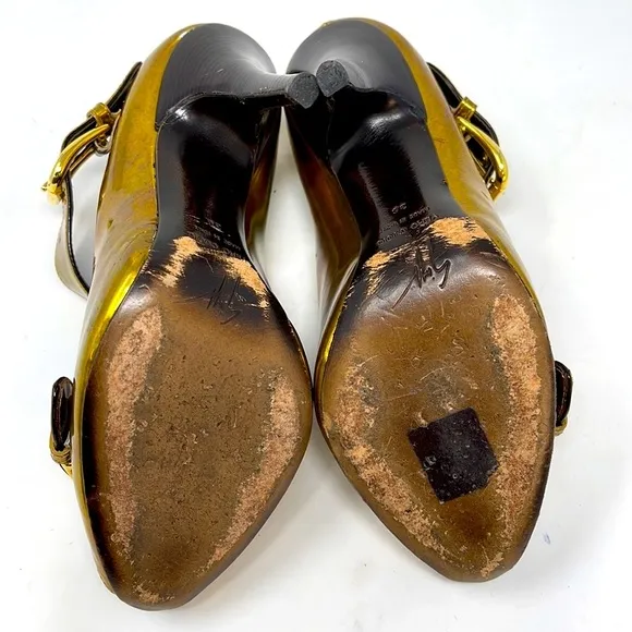 Giuseppe Zanotti Gold Leather Peep Toe Pumps Shoes Heels