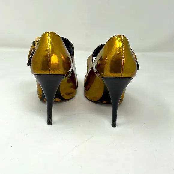 Giuseppe Zanotti Gold Leather Peep Toe Pumps Shoes Heels