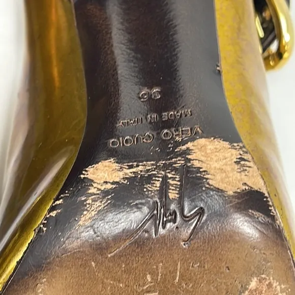 Giuseppe Zanotti Gold Leather Peep Toe Pumps Shoes Heels