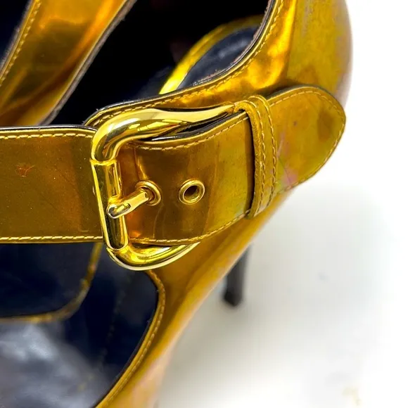 Giuseppe Zanotti Gold Leather Peep Toe Pumps Shoes Heels