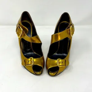 Giuseppe Zanotti Gold Leather Peep Toe Pumps Shoes Heels