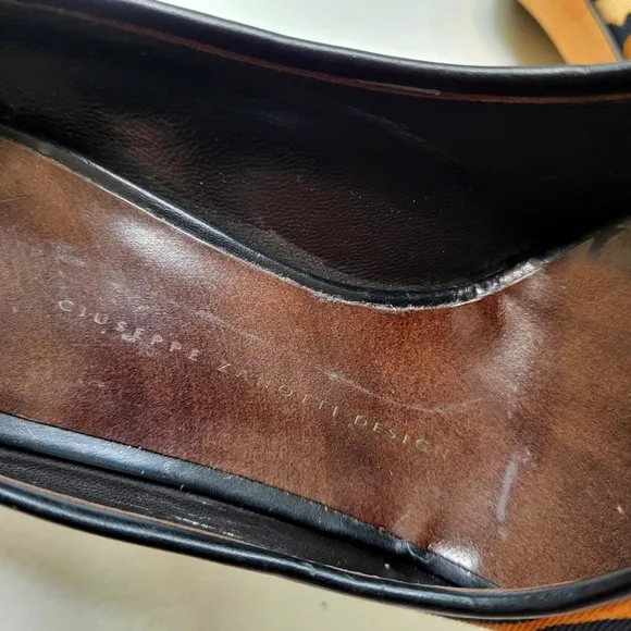 Giuseppe Zanotti high heels tan black animal print peep toe womens shoes size 38