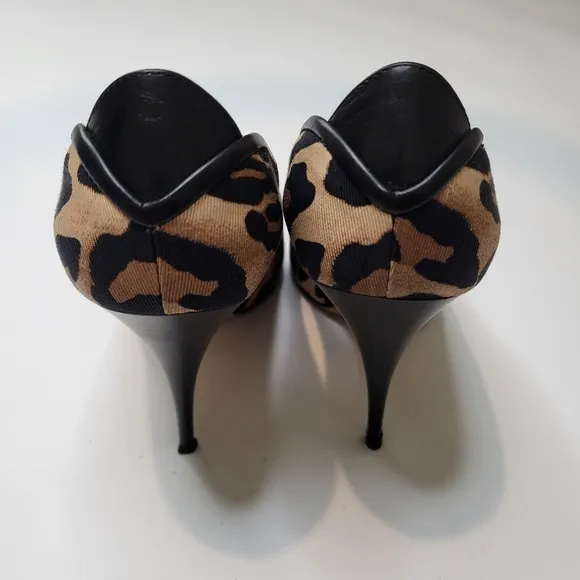 Giuseppe Zanotti high heels tan black animal print peep toe womens shoes size 38