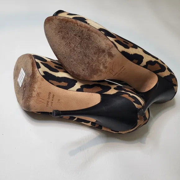Giuseppe Zanotti high heels tan black animal print peep toe womens shoes size 38