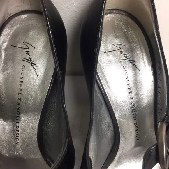 GIUSEPPE ZANOTTI Mary Jane Peep Toe Heels Metallic Silver  7