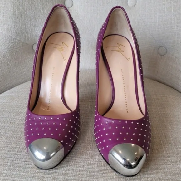 Giuseppe Zanotti Shoes RARE Purple Color Pumps With Silver Studs &amp; Heels…