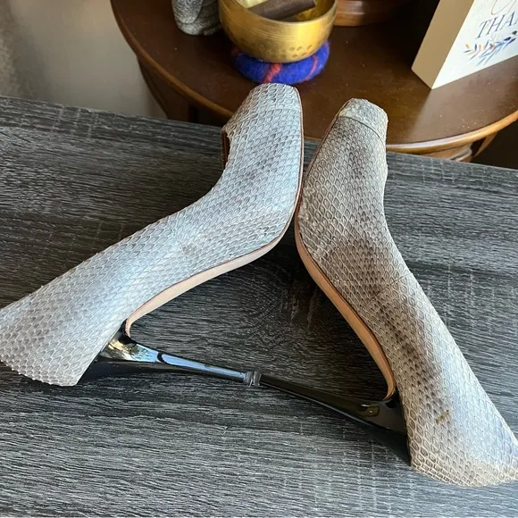 Giuseppe Zanotti Snake Print Embossed Leather Peep Toe Pump Heels EU36 US6
