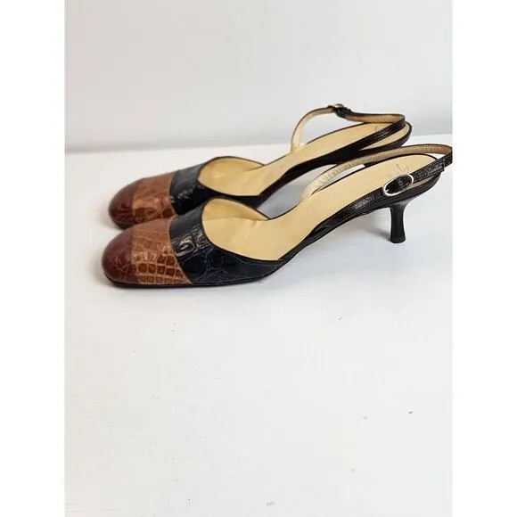 Giuseppi Zanotti Kitten Heel Color Block Sling Back Women's Size 37.5 Shoes