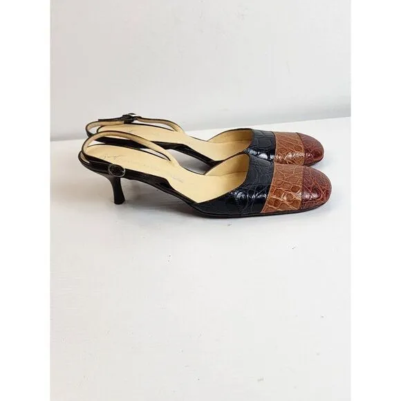 Giuseppi Zanotti Kitten Heel Color Block Sling Back Women's Size 37.5 Shoes