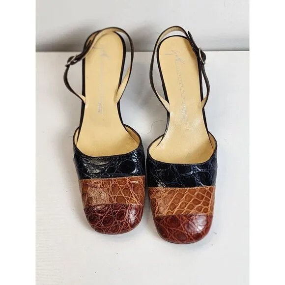 Giuseppi Zanotti Kitten Heel Color Block Sling Back Women's Size 37.5 Shoes