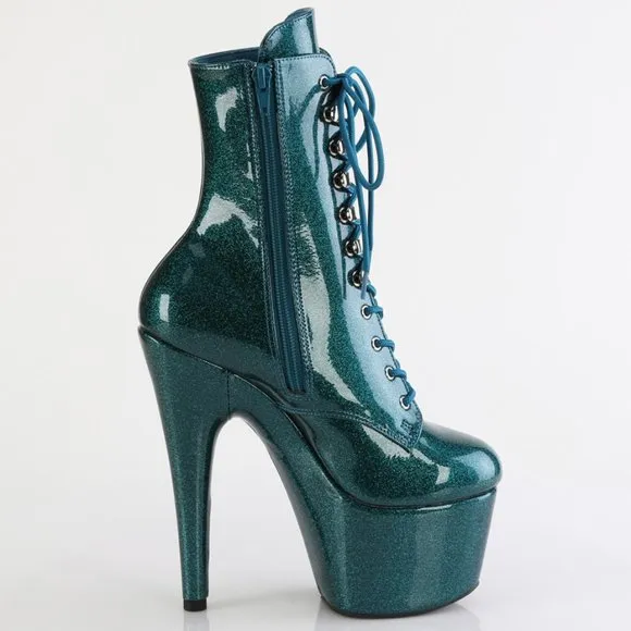 Glitter Platform Lace Up Ankle Boots