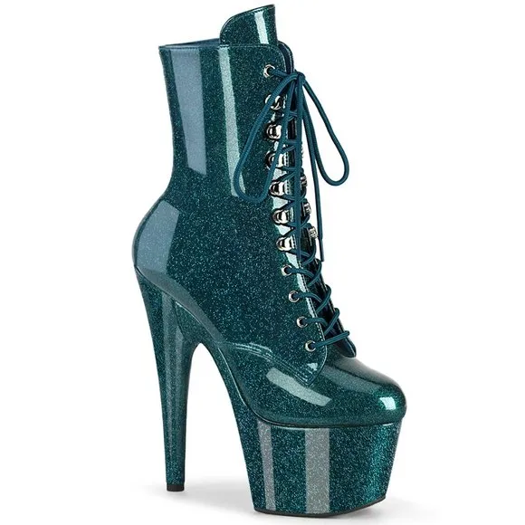 Glitter Platform Lace Up Ankle Boots