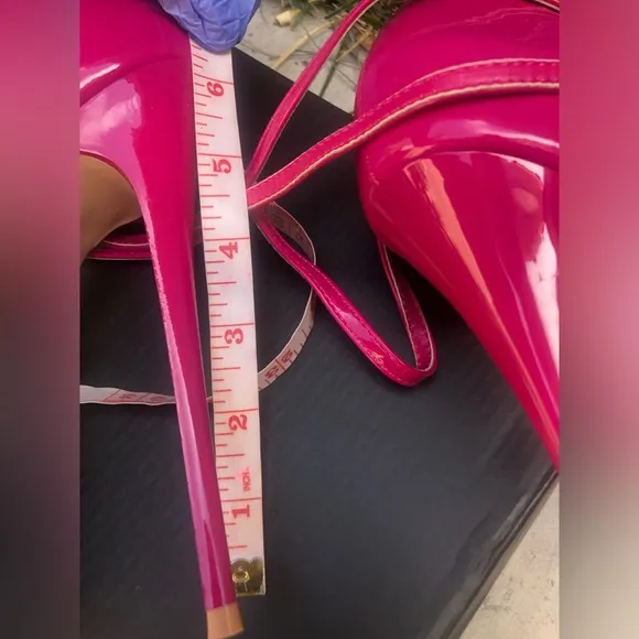 Glossy Pink Platform Stiletto Sandals platform ankles wrapped.straps.