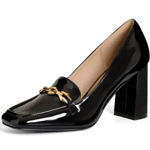 Goiphrri Classic Uniform Dress Pumps Shoes For Women Square Toe Slip On Officia