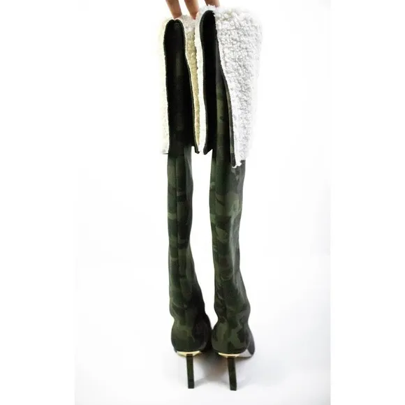 Good American Camo Over The Knee Boots Women 9 Shearling Thigh High Heel Boots