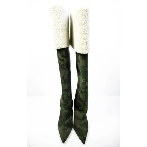 Good American Camo Over The Knee Boots Women 9 Shearling Thigh High Heel Boots