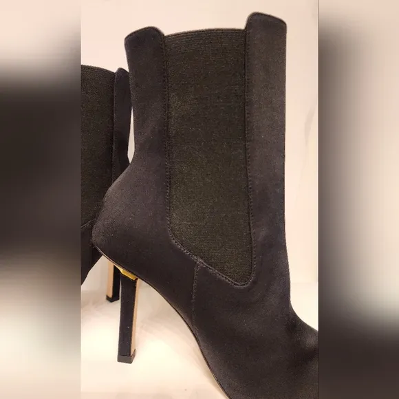 Good American High Kickstand Neoprene Bootie In Black Gold Accents size 9