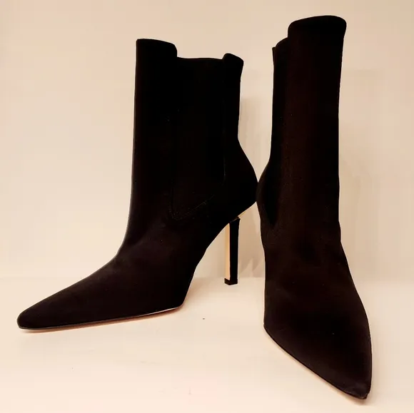 Good American High Kickstand Neoprene Bootie In Black Gold Accents size 9