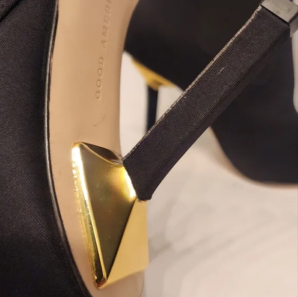 Good American High Kickstand Neoprene Bootie In Black Gold Accents size 9