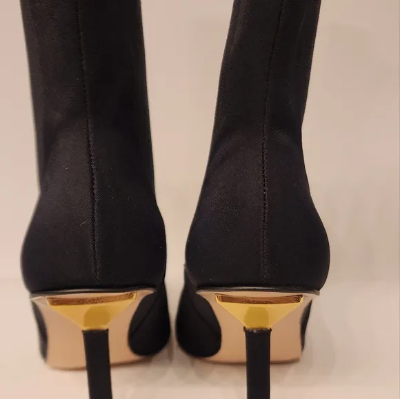 Good American High Kickstand Neoprene Bootie In Black Gold Accents size 9