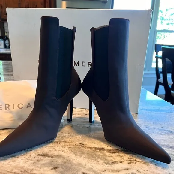 Good American Kickstand Neoprene Stiletto Boots Ankle Chocolate Brown Booties
