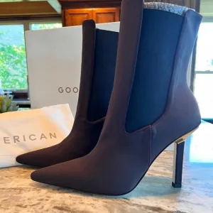 Good American Kickstand Neoprene Stiletto Boots Ankle Chocolate Brown Booties