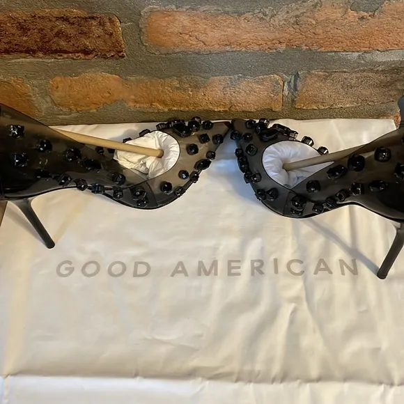 GOOD AMERICAN LIGHT SMOKE BLACK JEWELED STILETTO HEEL EMMA SIZE 7‎ New in Box