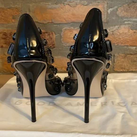 GOOD AMERICAN LIGHT SMOKE BLACK JEWELED STILETTO HEEL EMMA SIZE 7‎ New in Box