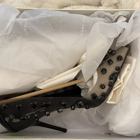 GOOD AMERICAN LIGHT SMOKE BLACK JEWELED STILETTO HEEL EMMA SIZE 7‎ New in Box