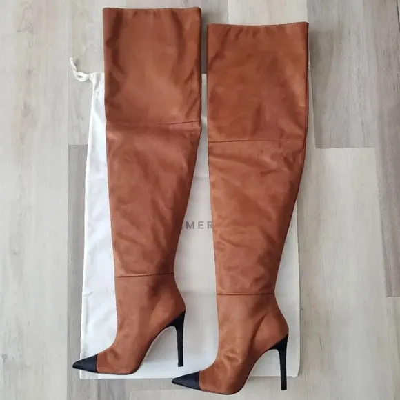 Good American Pointy Toe Over The Knee Slouch Boots Brown Roble Suede Size 5