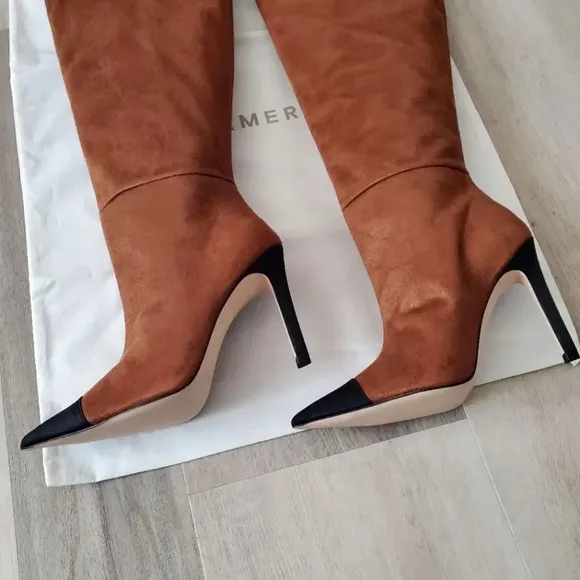 Good American Pointy Toe Over The Knee Slouch Boots Brown Roble Suede Size 5