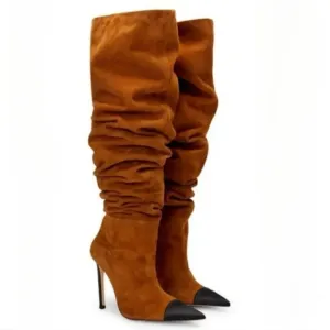 Good American Pointy Toe Over The Knee Slouch Boots Brown Roble Suede Size 5