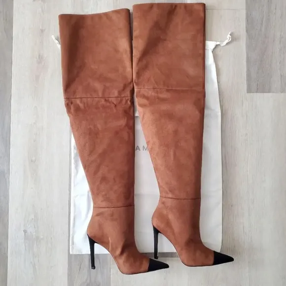 Good American Pointy Toe Over The Knee Slouch Boots Brown Roble Suede Size 5