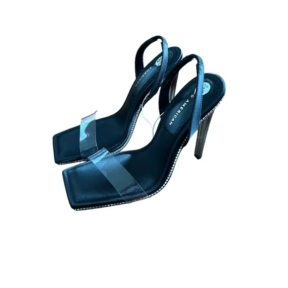 Good American Shoes Crystal Crush Lucite Sandal Black NWOB Size:8.5 and 9
