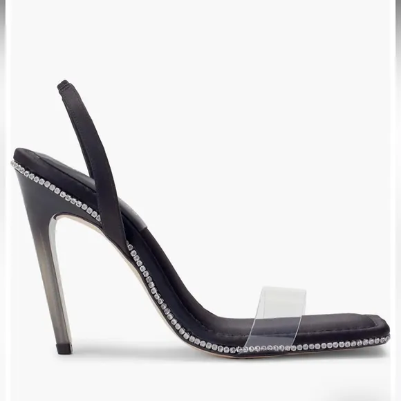 Good American Shoes Crystal Crush Lucite Sandal Black NWOB Size:8.5 and 9