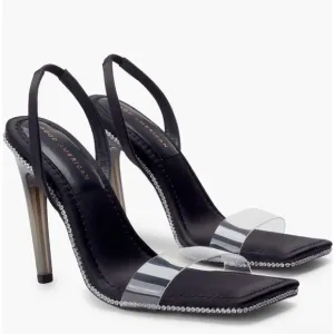 Good American Shoes Crystal Crush Lucite Sandal Black NWOB Size:8.5 and 9