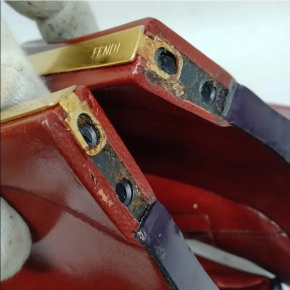 Gorgeous Authentic Fendi leather reddish brown wedge booties gold stripe