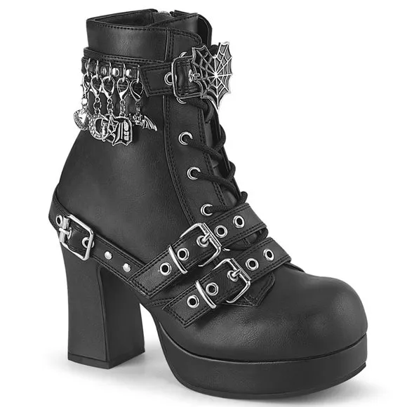 Goth Platform Heel Heart Lace Up Ankle Boots