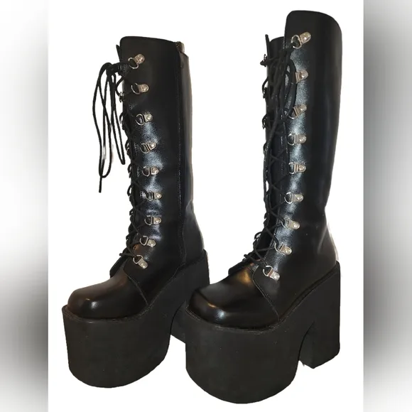 Goth Platform Knee High Boots Punk Cosplay Boots Womens Black Size 5.5
