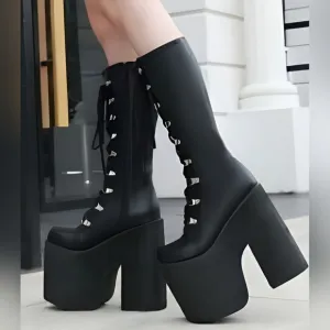 Goth Platform Knee High Boots Punk Cosplay Boots Womens Black Size 5.5
