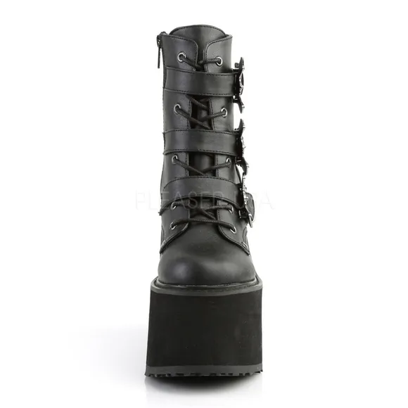 Goth Wedge Platform Bat Buckle Lace Up Ankle Boots