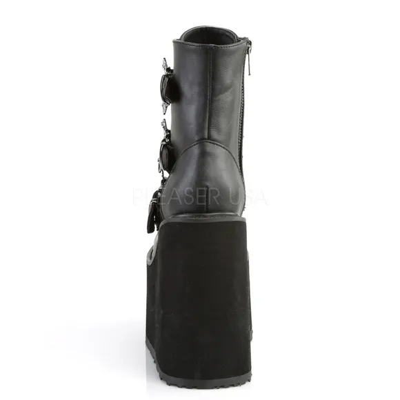 Goth Wedge Platform Bat Buckle Lace Up Ankle Boots