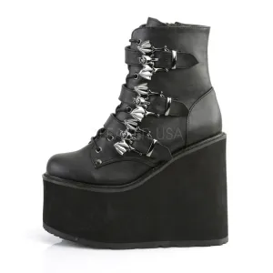 Goth Wedge Platform Bat Buckle Lace Up Ankle Boots
