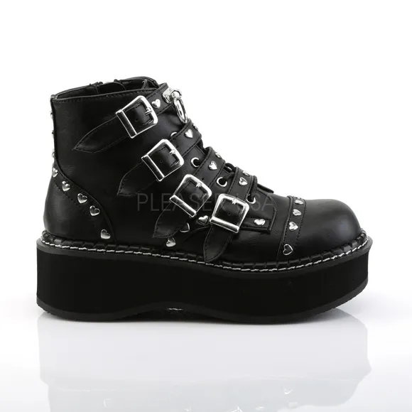 Gothic Buckle Heart Studded Zipper Boots