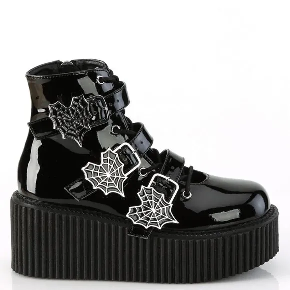 Gothic Spider Web Creeper Lace Up Ankle Boots