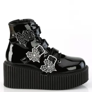 Gothic Spider Web Creeper Lace Up Ankle Boots