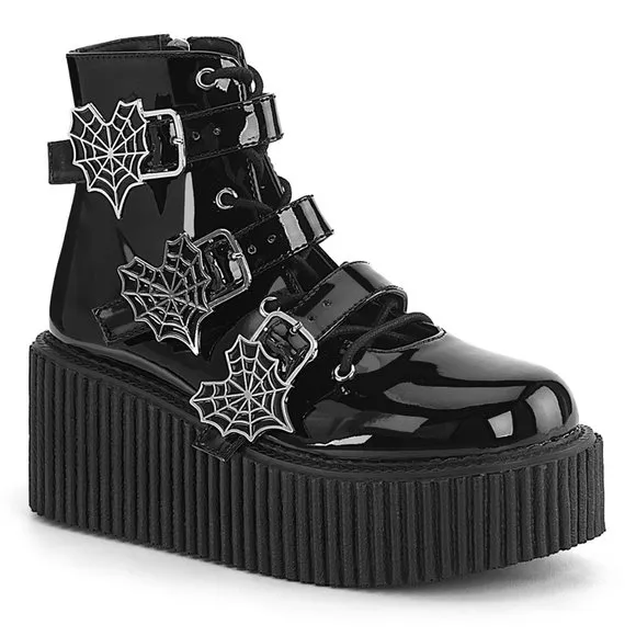 Gothic Spider Web Creeper Lace Up Ankle Boots