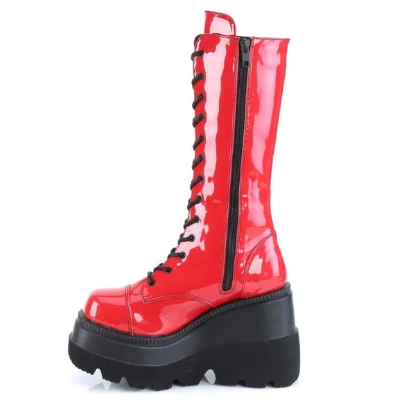 Gothic Wedge Platform Knee High Lace Up Boots